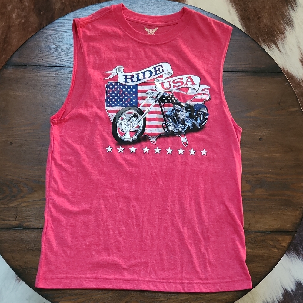 Faded Glory Red USA Motorcycle Graphic Tank Top